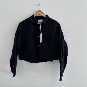 Kuwalla Cropped Oxford Shirt Womens Medium Black Button Up Casual Long Sleeve